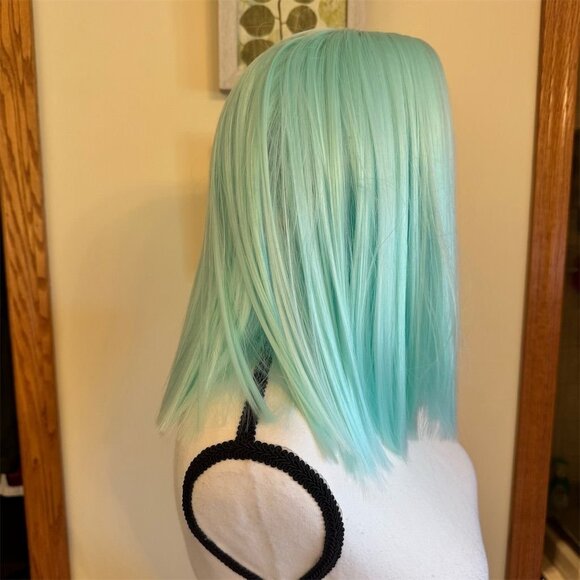 Enhanced Styles Mint Green Lace Front 12 inch Wig Long Synthetic Hair Cosplay - Picture 2 of 7